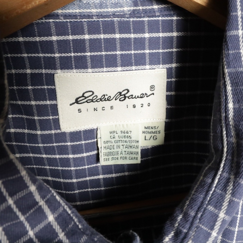 Eddie Bauer Mens L G‎ Plaid Button Down Long Sleeve Shirt Cotton Blue White - Picture 3 of 6